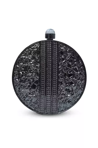Black round embellished brass clutch