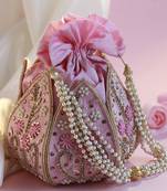 Pink silk hand embroidered mini lotus potli