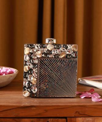 Black beaded embellished brass clutch 1