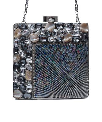 Black beaded embellished brass clutch 3