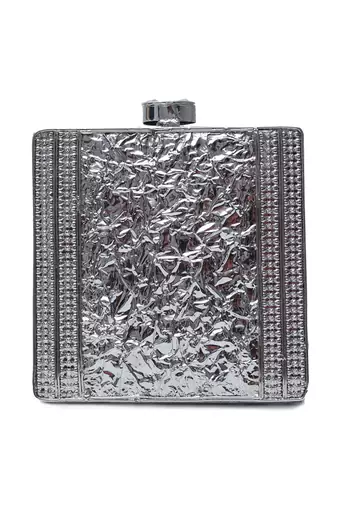 Black beaded embellished brass clutch