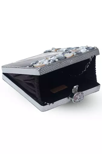 Black beaded embellished brass clutch