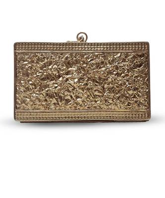 Gold embellished brass clutch with bead work 3