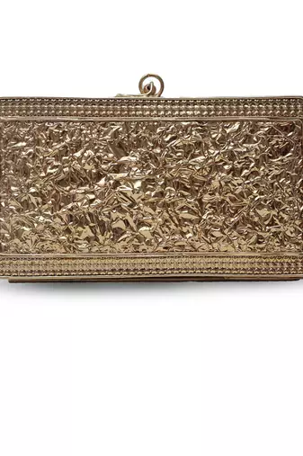 Gold embellished brass clutch with bead work