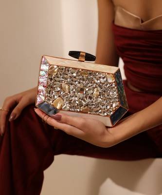 Gold beaded embellished clutch 1