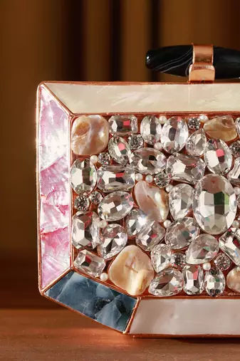 Gold beaded embellished clutch