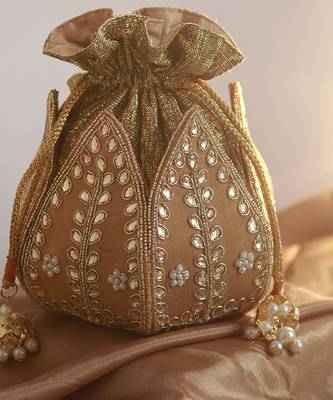 Gold silk kundan handwork mini lotus potli 1