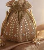 Gold silk kundan handwork mini lotus potli