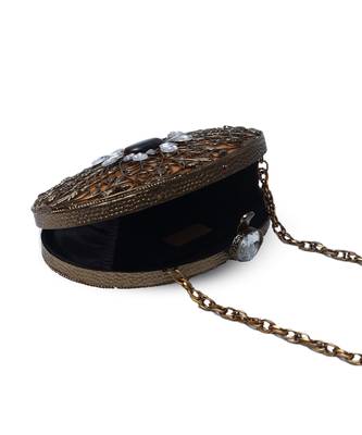 Gold embellished brass clutch with inticrate work 5