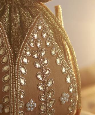 Gold silk kundan handwork mini lotus potli 2