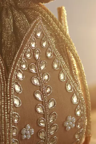 Gold silk kundan handwork mini lotus potli