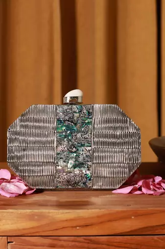Silver clutch with detachable chain