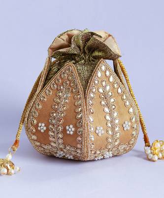 Gold silk kundan handwork mini lotus potli 3