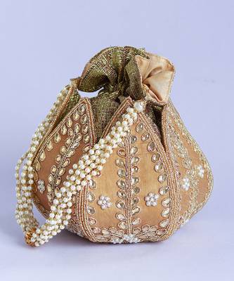 Gold silk kundan handwork mini lotus potli 4