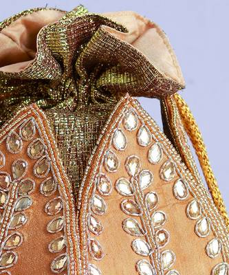 Gold silk kundan handwork mini lotus potli 5