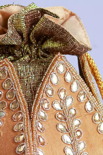Gold silk kundan handwork mini lotus potli