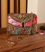 Handcrafted gold clutch with detachable chain