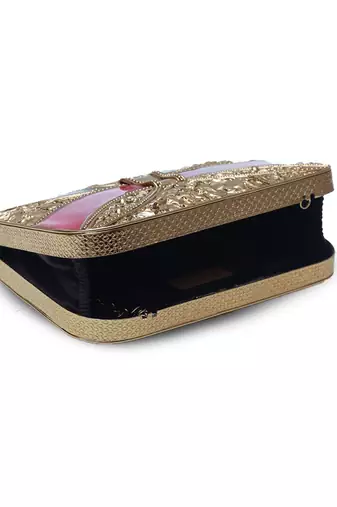 Handcrafted gold clutch with detachable chain