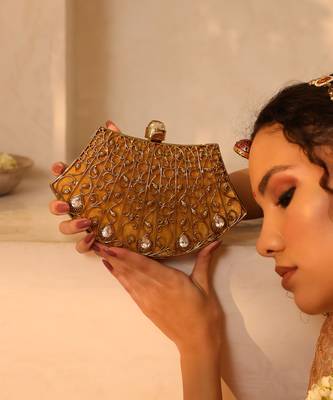 Gold embellished brass clutch 5
