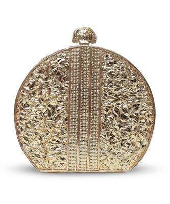 Gold round clutch with detachable chain 3