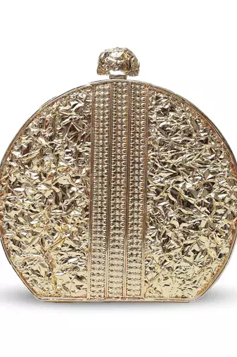 Gold round clutch with detachable chain