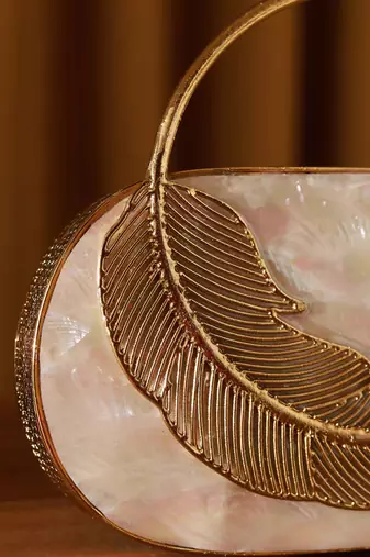 Handcrafted gold clutch with removeable chain