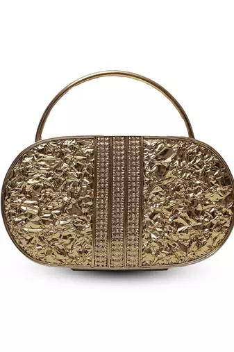Handcrafted gold clutch with removeable chain