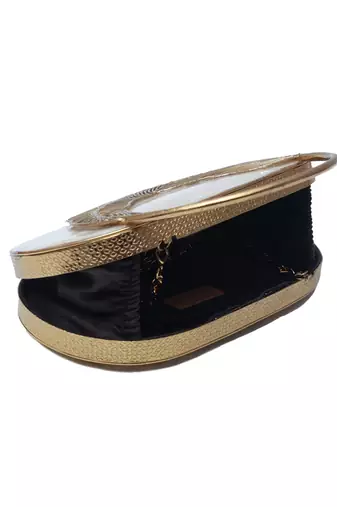 Handcrafted gold clutch with removeable chain