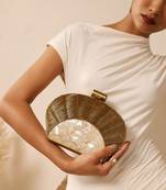 Gold and white clutch with detachable chain