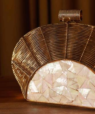 Gold and white clutch with detachable chain 2
