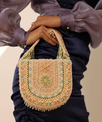 Peach suede flap over bag with handle 1