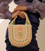 Peach suede flap over bag with handle