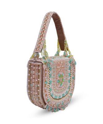 Peach suede flap over bag with handle 3