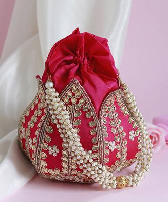 Pink silk kundan handwork mini lotus potli 1