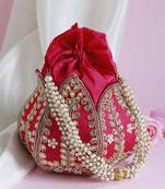 Pink silk kundan handwork mini lotus potli