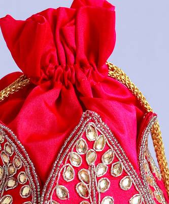 Pink silk kundan handwork mini lotus potli 2