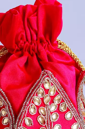Pink silk kundan handwork mini lotus potli