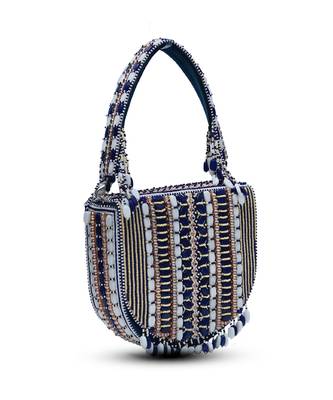 Blue suede blue flap over bag with handle 2