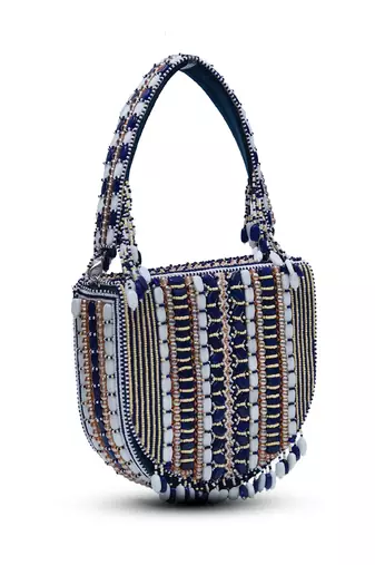 Blue suede blue flap over bag with handle