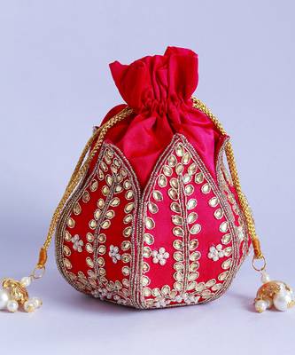 Pink silk kundan handwork mini lotus potli 3
