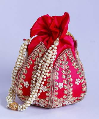 Pink silk kundan handwork mini lotus potli 4