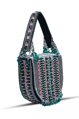 Green suede green flap over bag with handle