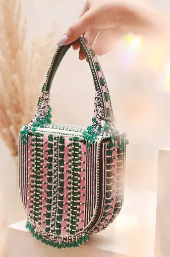 Green suede green flap over bag with handle