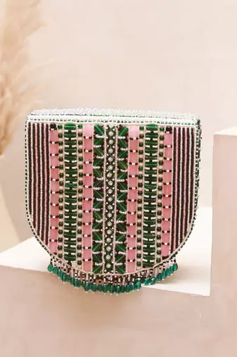 Green suede green flap over bag with handle