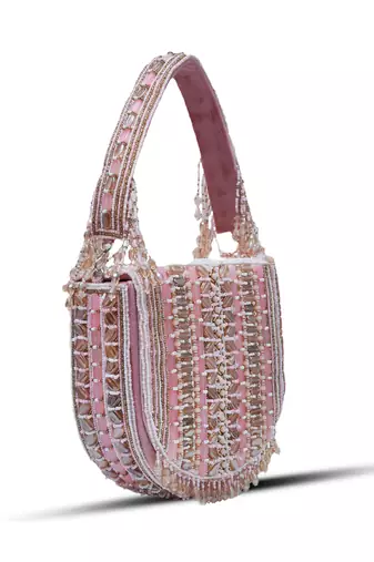 Pink suede flap over bag with handle