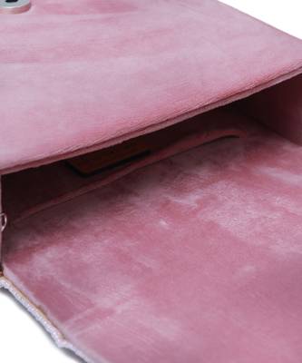Pink suede flap over bag with handle 4