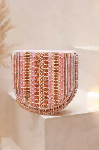 Pink suede flap over bag with handle