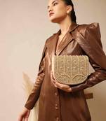 Beige suede flap over bag with handle