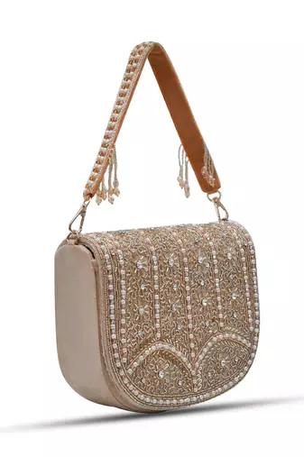 Beige suede flap over bag with handle