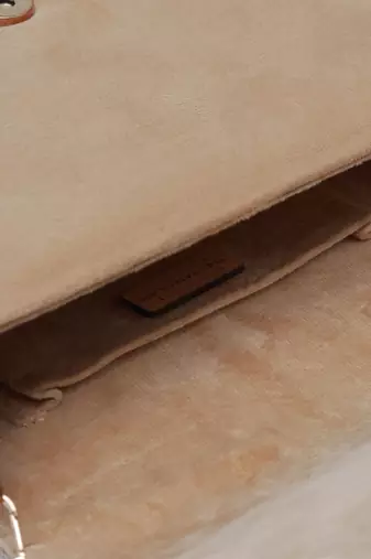 Beige suede flap over bag with handle